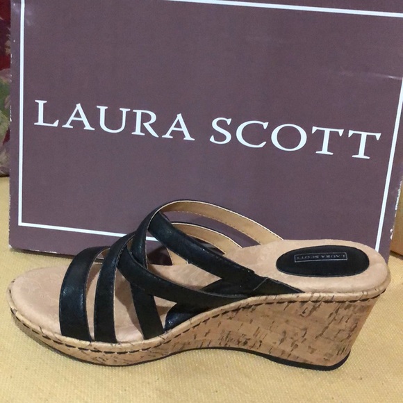 NWT Laura Scott Wedge Sandal 7.5 Black - Picture 5 of 5